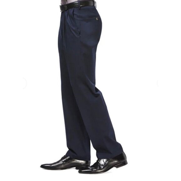 Haggar Mens Iron-Free Premium Khaki Classic Fit Pleated Pants 36W X 29L Navy NWT - Picture 4 of 6